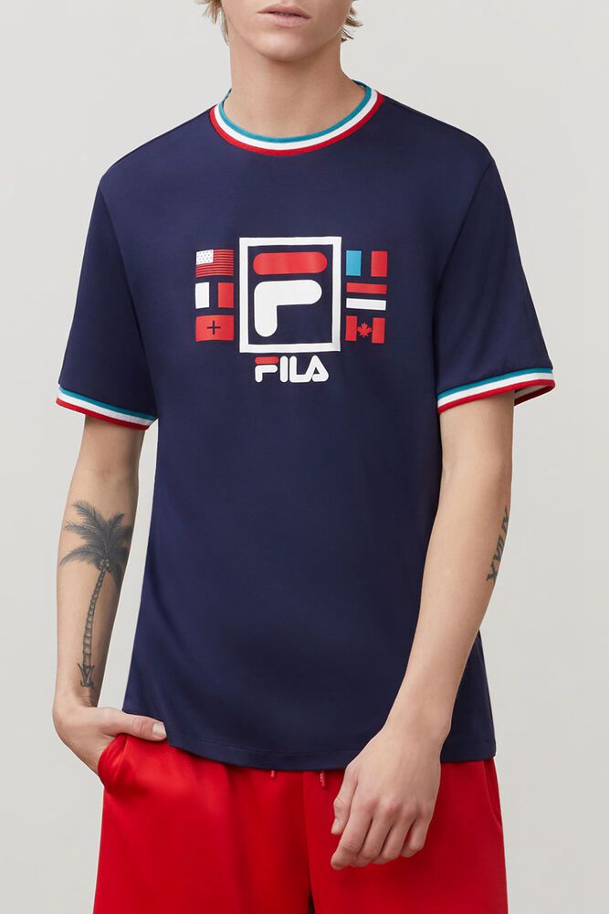 Fila T-Shirt Mens Navy Renato - Ireland 12587-BIJO